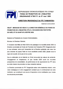 Lire la suite à propos de l’article FPI Tanganyika : Message de vœux à la Direction générale pour Noël 2025 et le Nouvel An 2026.